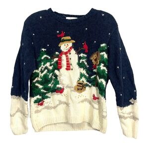 Croft and Barrow‎ Hand Knitted Christmas Sweater Snowman Cardinal Women's Small